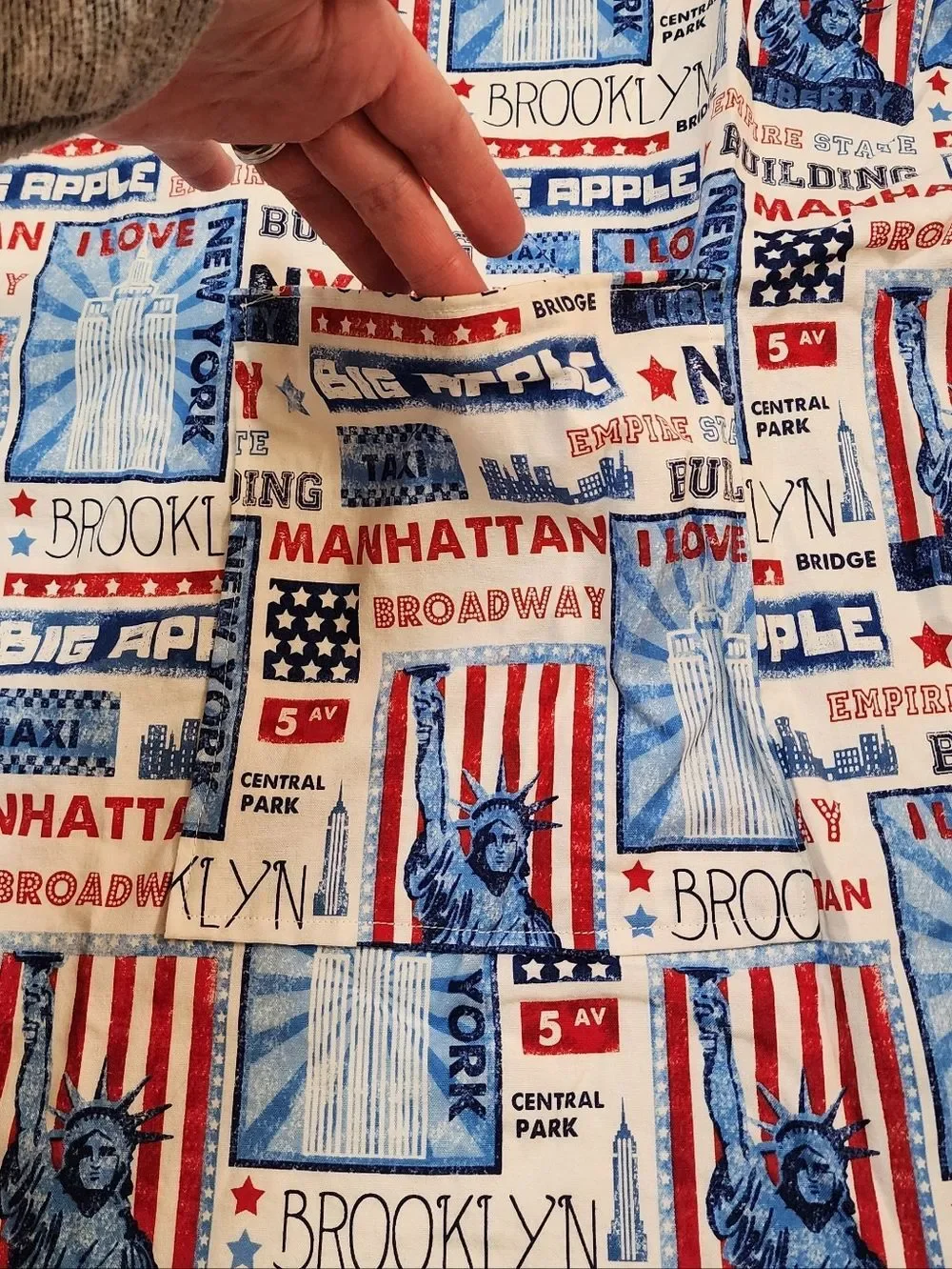 Classic New York Print Cotton  or Cotton blend Apron - Red & Blue Patriotic